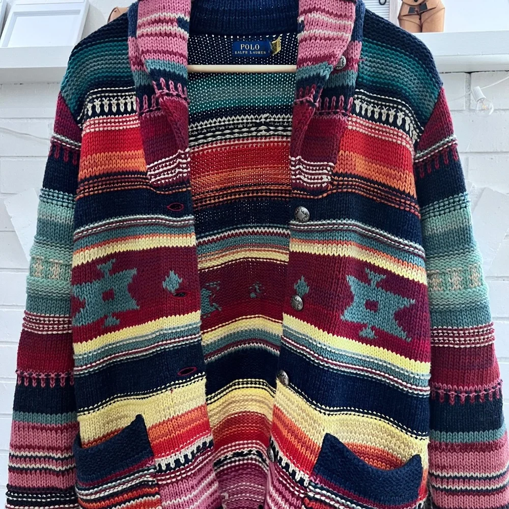 $898 Polo Ralph Lauren Small Hand Knit Beacon Cardigan Southwestern Serape Ranch - Picture 3 of 10